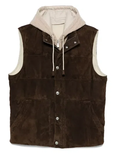 Eleventy Suede Quilted Gilet In Brown
