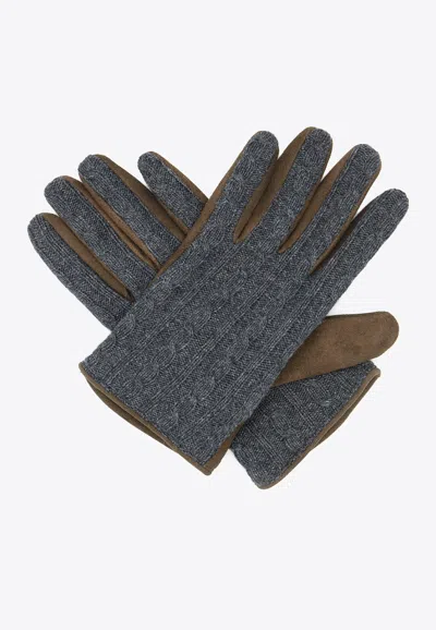 Eleventy Suede Ribbed Gloves In Gray