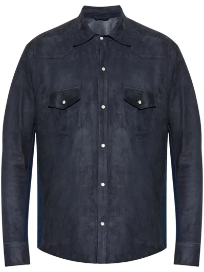 Eleventy Suede Shirt Jacket In Blue