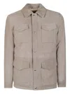 Eleventy Structured Military-inspired Jacket With Suede-like Texture In Gray