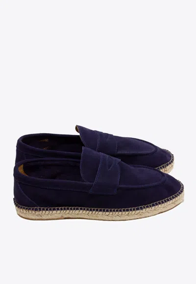 Eleventy Suede Stitched Loafers In Blue