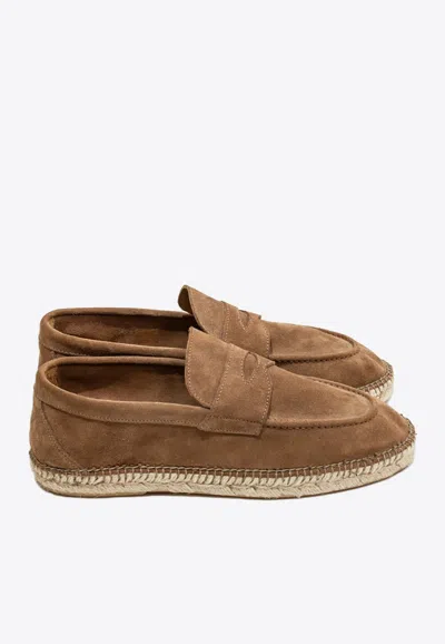 Eleventy Suede Stitched Loafers In Brown