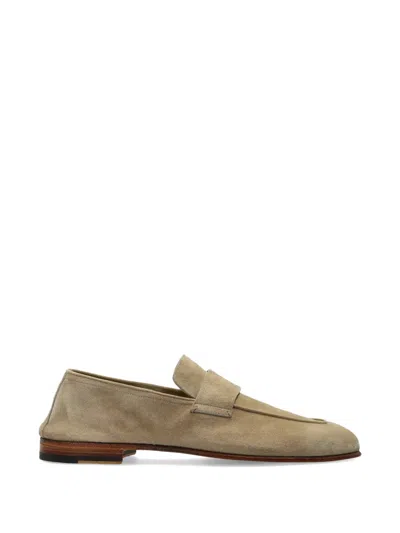 Eleventy Suede Strap Loafers In Neutral