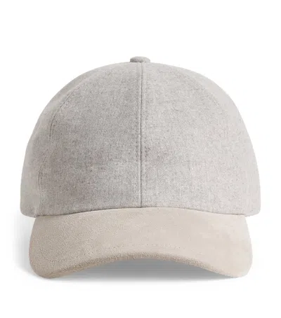 Eleventy Suede-trim Baseball Cap In Gray