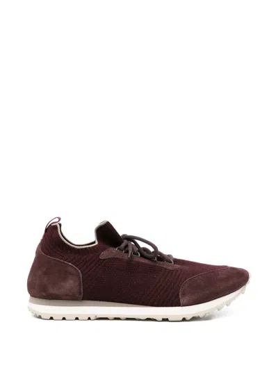 Eleventy Suede-panelled Knit Sneakers In Red