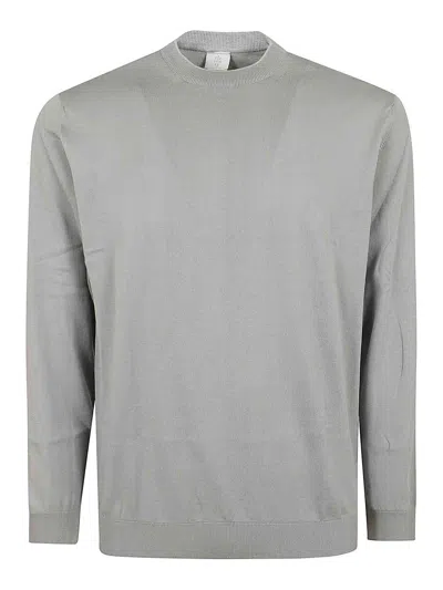 Eleventy Crew Neck Sweater In Lightweight Cotton With Ribbed Accents In Gray