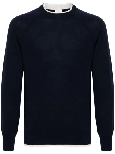 Eleventy Layered-trim Cotton Jumper In Blue