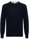 Eleventy Ribbed High Neck Knit Contrast Neckline In Blue