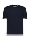 Eleventy Blue Knit T Shirt With Contrasting Details In Blue
