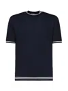 Eleventy Blue Knit T Shirt With Contrasting Details In Blue