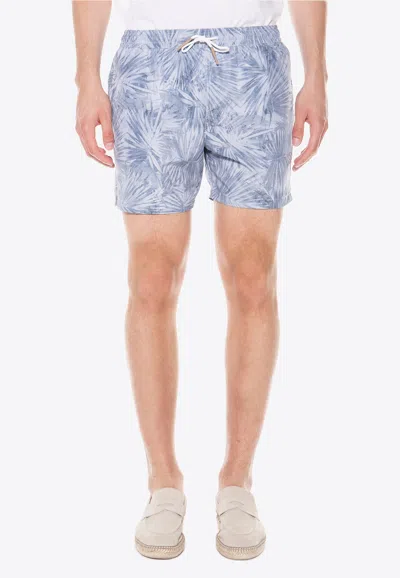Eleventy Swim Shorts With Floral-print In Blue