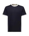 Eleventy Men Black Crewneck T-shirt With Layered Collar In Cotton Man In Blue