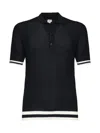 Eleventy Ribbed Polo Shirt With Short Sleeves And Stripes In Blue