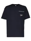 Eleventy Embroidered Cotton Pocket T-shirt In Blue