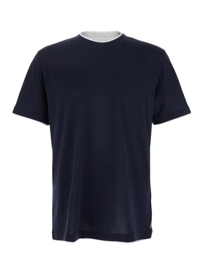 ELEVENTY BLACK CREWNECK T-SHIRT WITH LAYERED COLLAR IN COTTON MAN