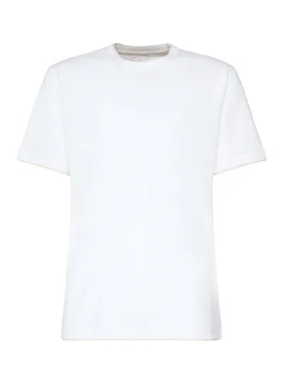 ELEVENTY WHITE CREWNECK T-SHIRT WITH LAYERED COLLAR IN COTTON MAN