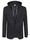 Eleventy Tailored Navy Blue Jacket With Integrated Hood And Contemporary Design In Black