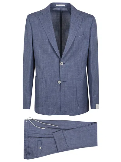 Eleventy Tailored Suit With Notch Lapel And Relaxed Fit Trousers In Blue
