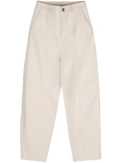 Eleventy Tapered Leather Trousers In White