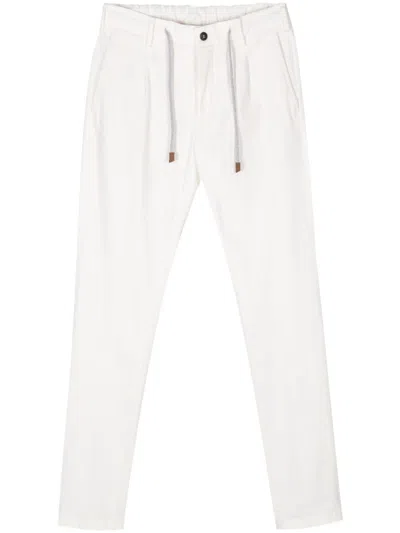 Eleventy Mens Drawstring Tapered-leg Stretch-cotton And Silk Trousers White