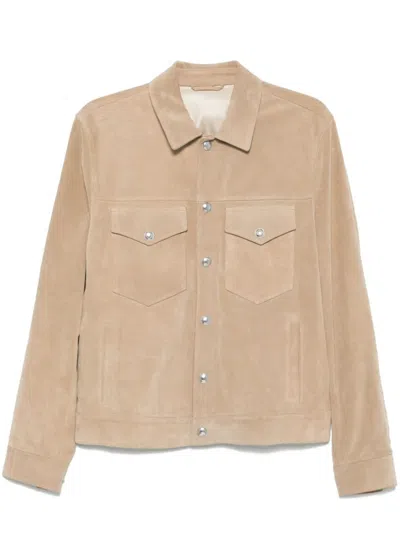 Eleventy Taupe Calf Suede Jacket In Neutrals