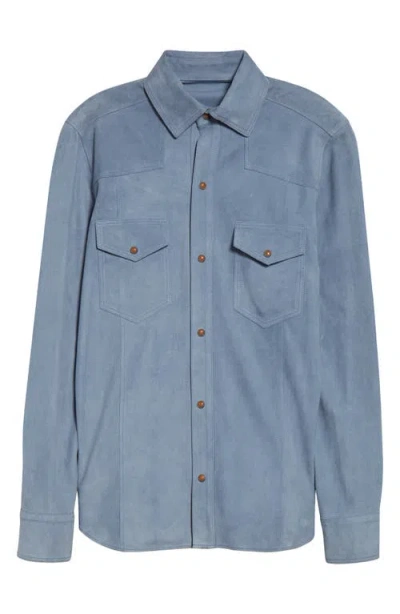 Eleventy Texas Suede Snap-up Shirt In 08 Denim