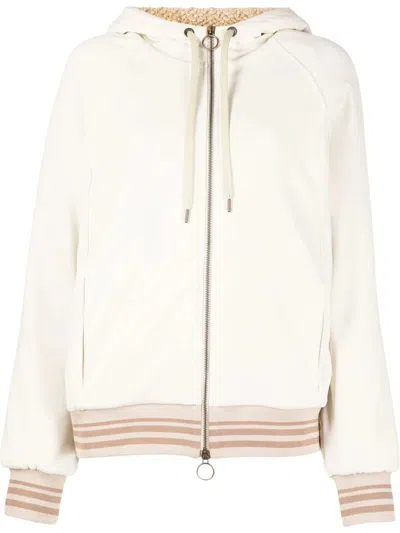 Eleventy Textured Light Beige Full Zip Sweatshirt With Drawstring Hood In Multi