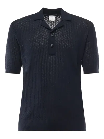 Eleventy Textured Short Sleeve Polo Shirt In Blue