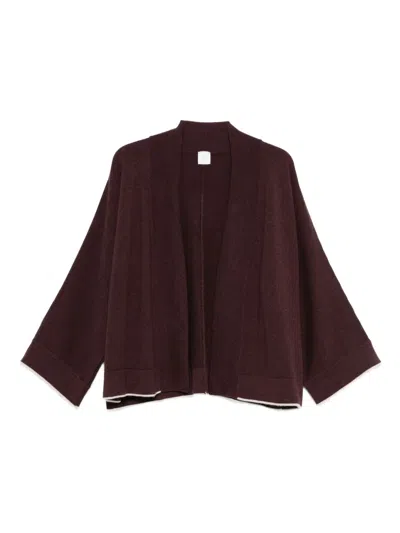 Eleventy Three-quarter Sleeve Open-front Cardigan In Brown