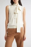Eleventy Tie Neck Sleeveless Sweater In White