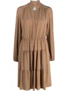 Eleventy Tiered Long-sleeved Dress In Brown