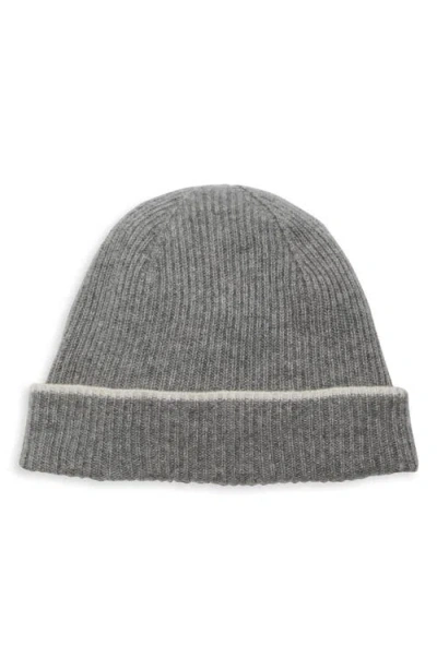 Eleventy Tipped Rib Cashmere Beanie In Med Grey Ivory