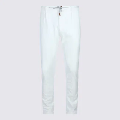 Eleventy Mens White Drawstring Tapered-leg Cotton-blend Trousers