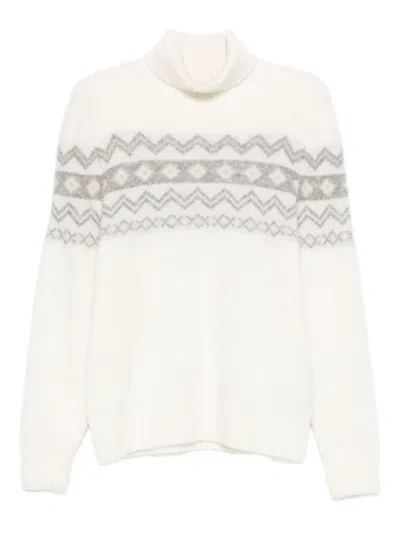 Eleventy Turtleneck Jacquard Sweater In White