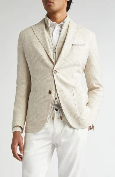 Eleventy Unstructured Plaid Linen & Wool Blend Sport Coat In 02 Sand