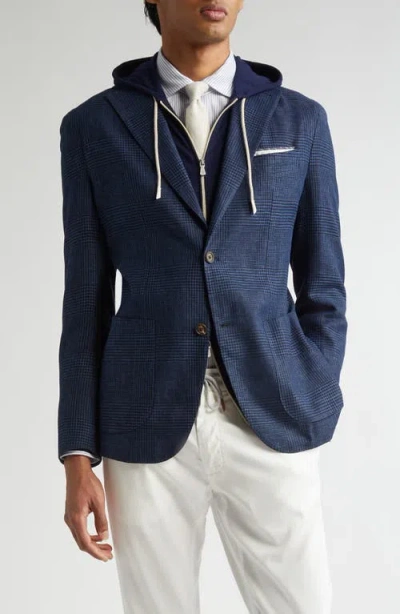 Eleventy Unstructured Plaid Linen & Wool Blend Sport Coat In 11 Blue