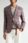 Eleventy Unstructured Plaid Linen & Wool Blend Sport Coat In Berry
