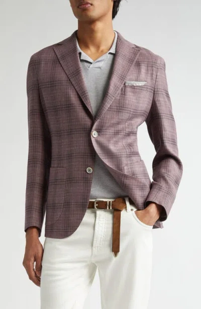 Eleventy Unstructured Plaid Linen & Wool Blend Sport Coat In Berry