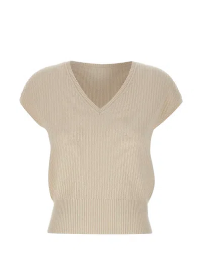 Eleventy V-neck Knitted Top In Neutral