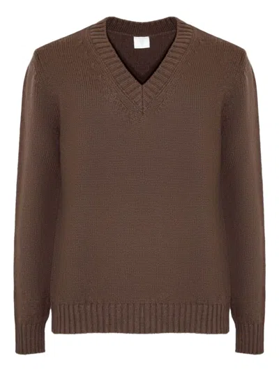 Eleventy V-neck Ribbed-trim Sweater In Brown
