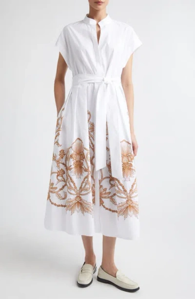 Eleventy Cotton Embroidered Midi Shirt Dress In White
