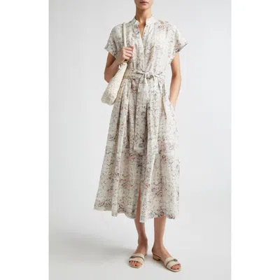 Eleventy Val Floral Linen Midi Shirtdress In Multi