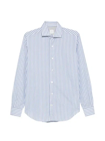 Eleventy Vertical-stripe Spread-collar Shirt In Blue