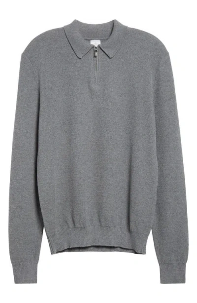 Eleventy Virgin Wool Half Zip Polo Sweater In Gray