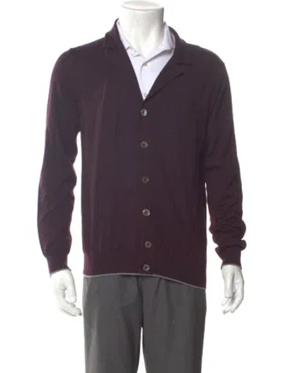 Pre-owned Eleventy Virgin Wool V-neck Cardigan In Purple