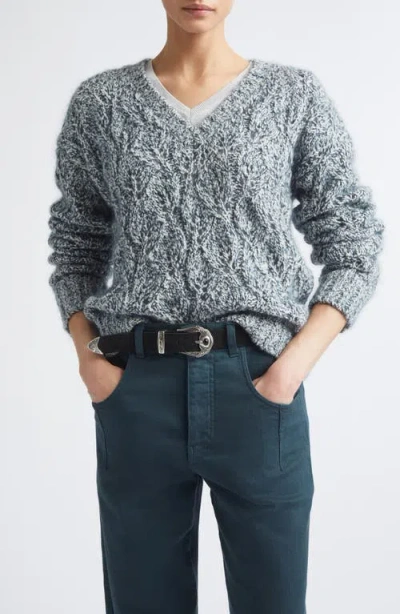 Eleventy V-neck Cable Knit Sweater In 178 Dark Jade