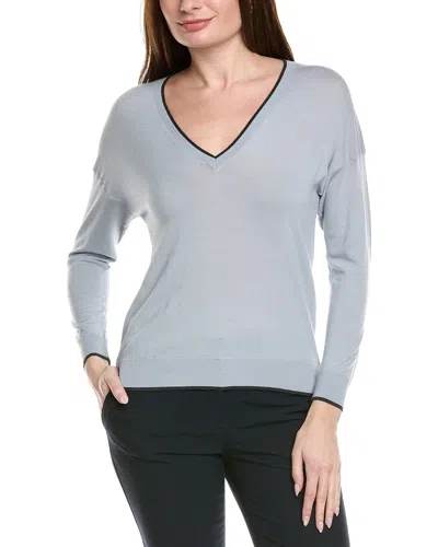 Eleventy V-neck Tipping Wool Sweater In Gray