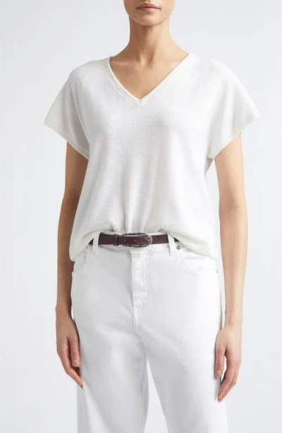 Eleventy V-neck Wool Blend Sweater In 150 Cream