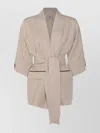 Eleventy Waist Belted Jacket With Pockets And Wide Sleeves