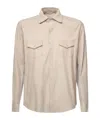 Eleventy Dual-tone Lambskin Shirt With Chest Pockets In Neutral